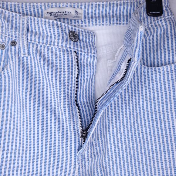 Abercrombie & Fitch Jeans Womens 25/0R Striped Blue, White 90s Relaxed High Rise - Picture 5 of 13